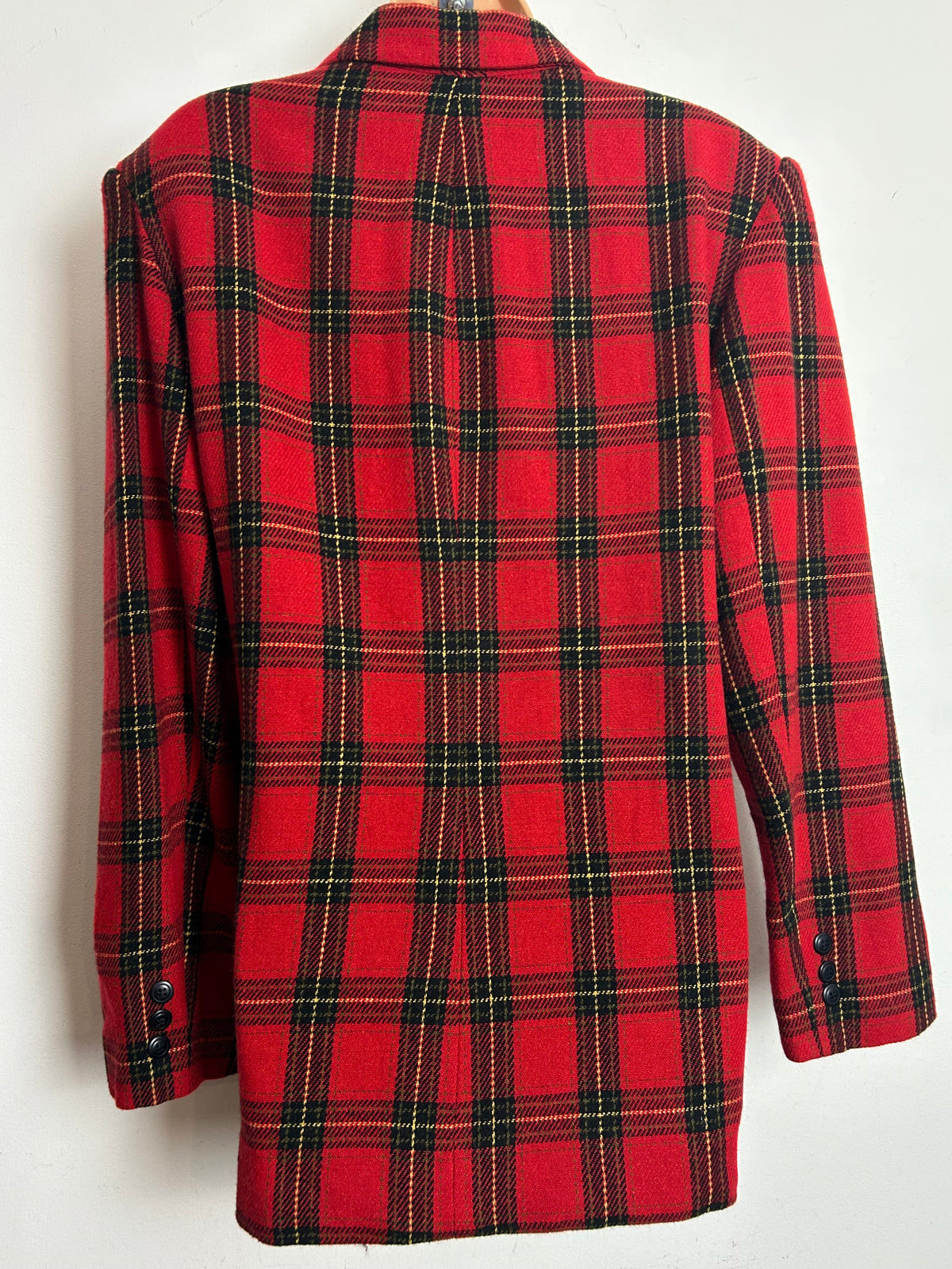 Vintage 1980s WHITE STAG Size 12-14 Red Tartan Check Wool Blend Blazer