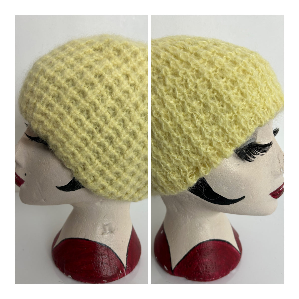 Vintage Lemon Reversible Pull On Beanie Style Wool Hat