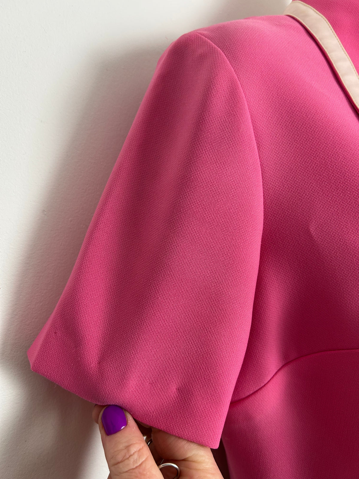 Vintage Late 1960s BERNARD FRERES Size 10 Candy Pink Belted Pleated Mod Dress