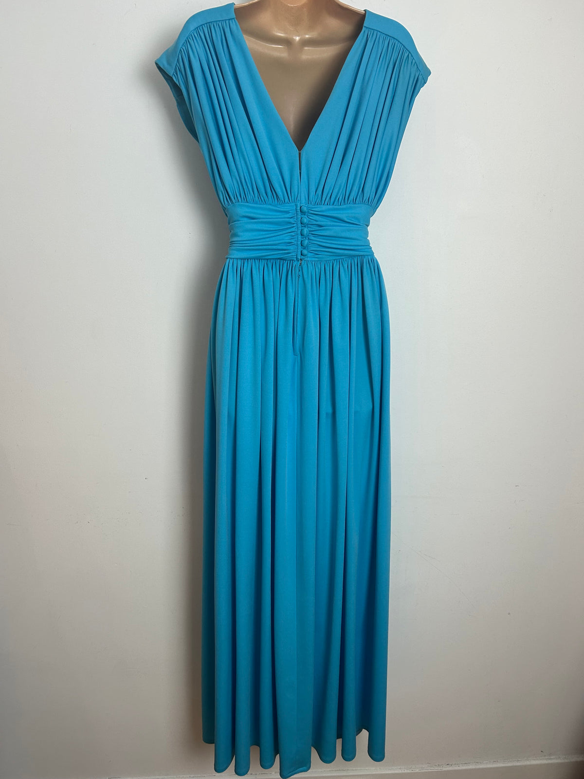Vintage 1970s SUSAN SMALL Size 10 Sky Blue Grecian Style Occasion Maxi Dress