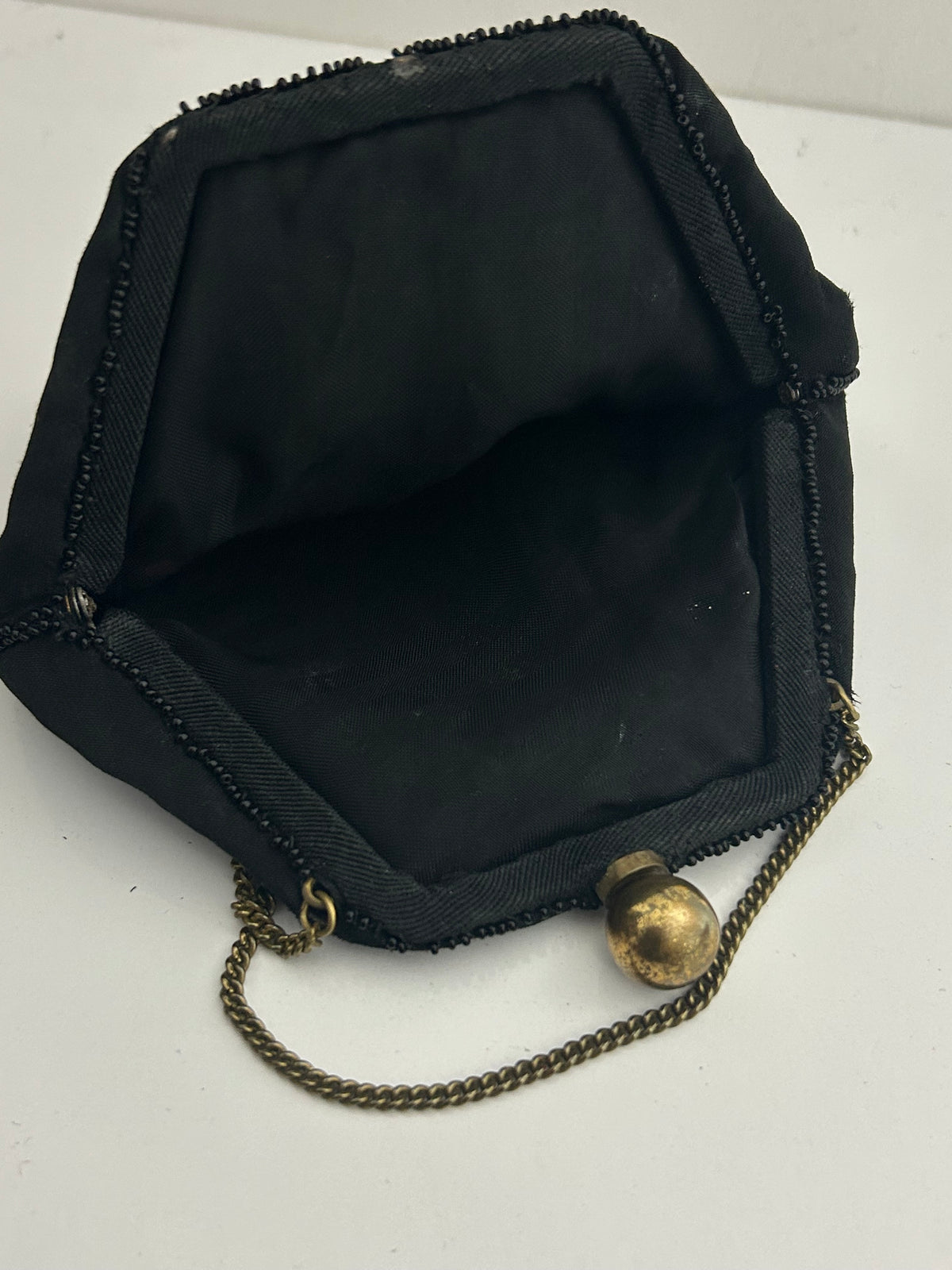 Antique Victorian Small Black Hexagonal Silk Beaded Purse/Handbag