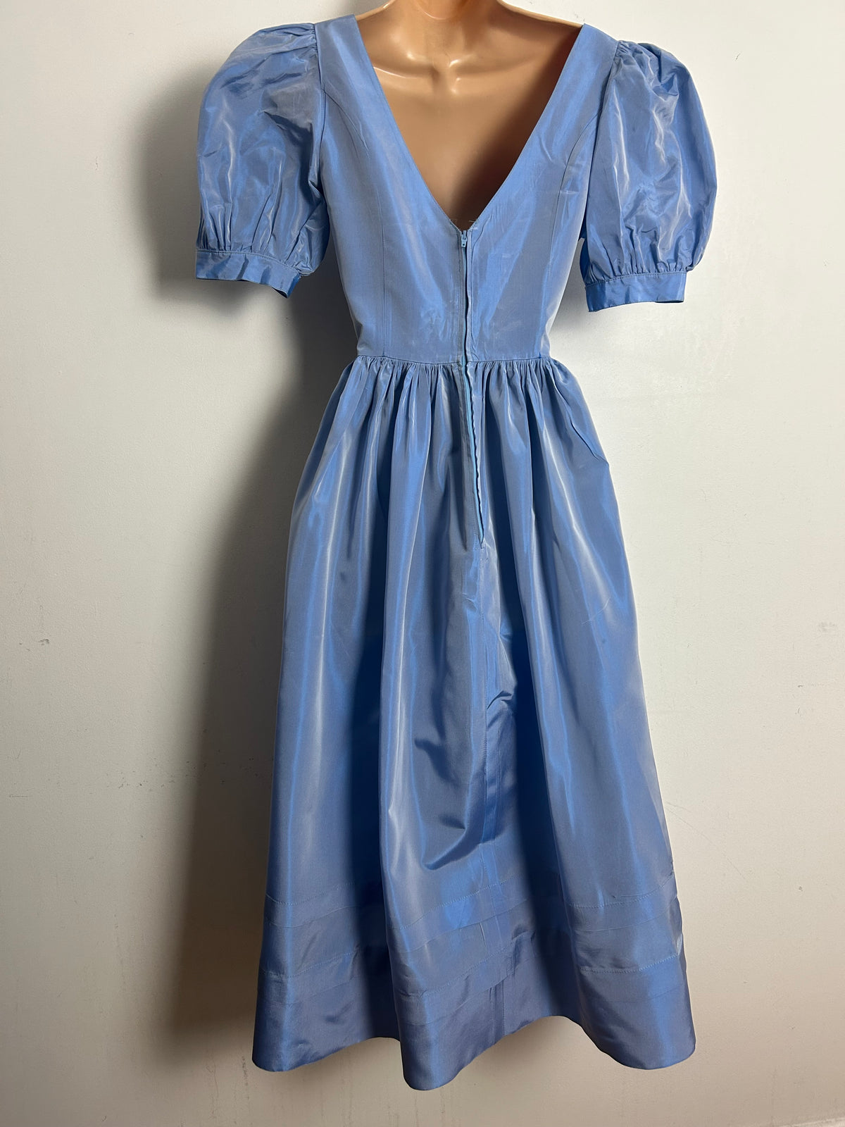 Vintage 1980s LAURA ASHLEY Size 8 (Size 12 On Label) Powder Blue Taffeta Ballgown