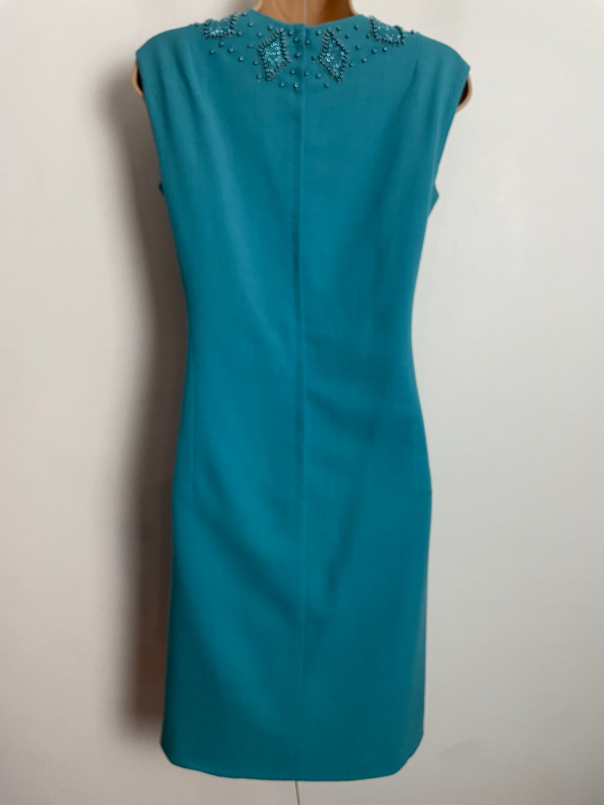 Vintage 1960s UK Size 10 Blue Bead Embellished Detail Mod Party Occasion Shift Dress