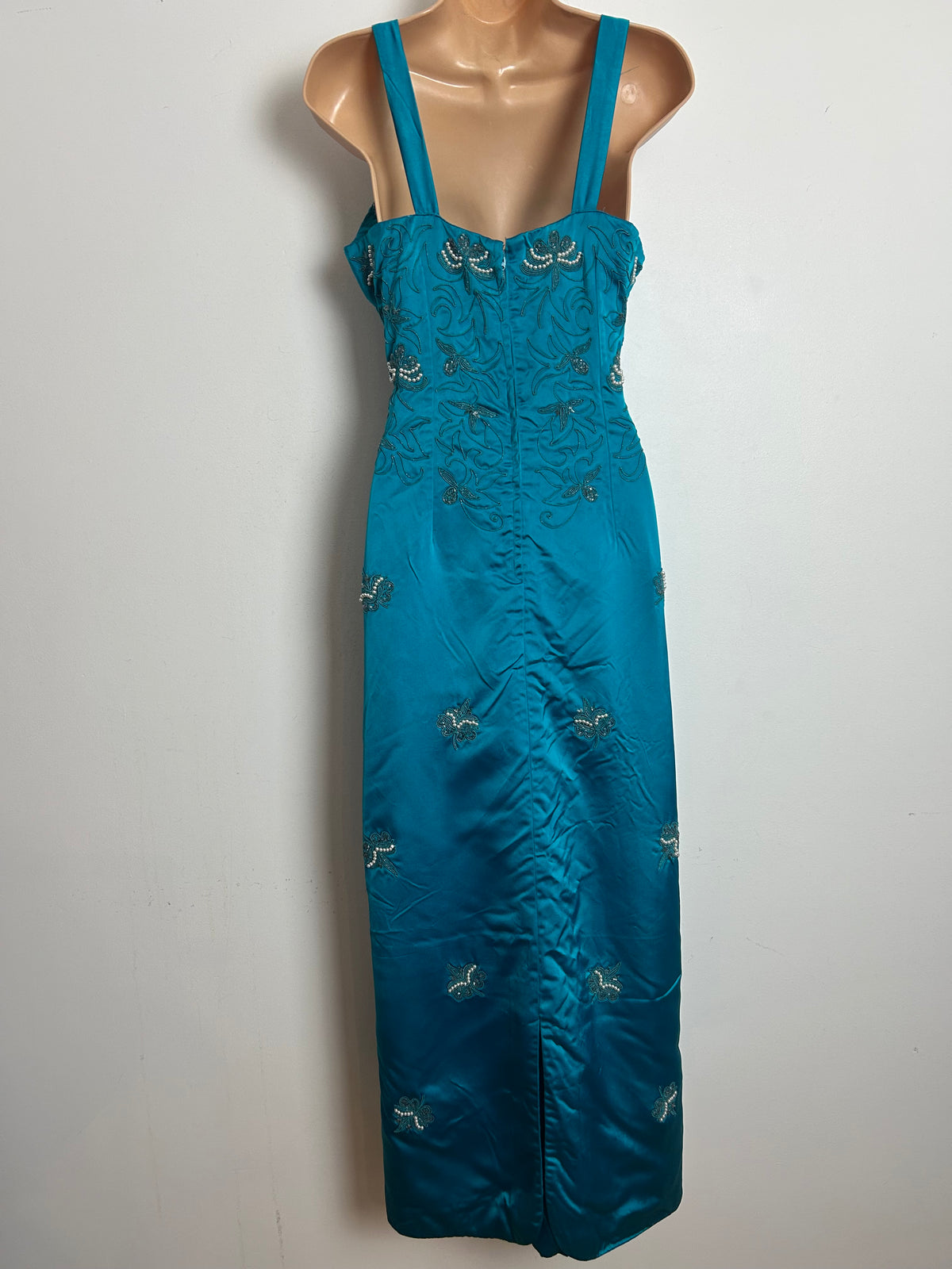 Vintage 1950s RICCI MICHAELS Size 10 Dark Turquoise Embroidered & Peal Bead Embellished Occasion Dress