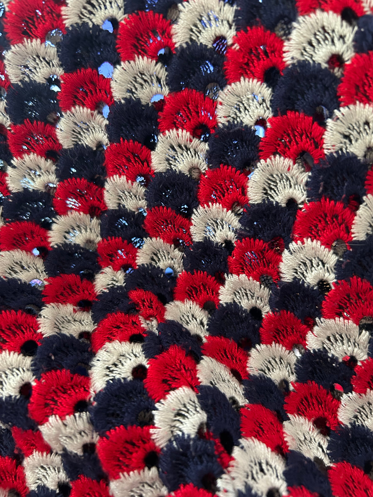 Vintage 1960s Size 14 Blue Red & White Loop Stitch Fabric Mod Shift Dress