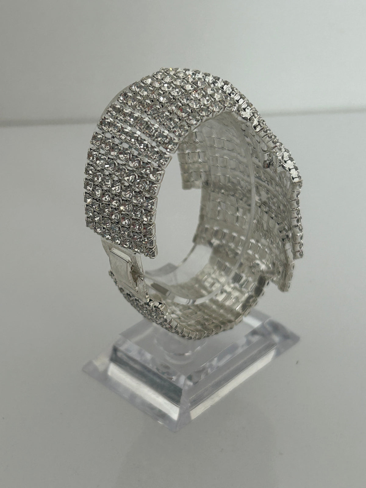 Vintage Silver Tone Diamante Set Deco Inspired Large Statement Bracelet