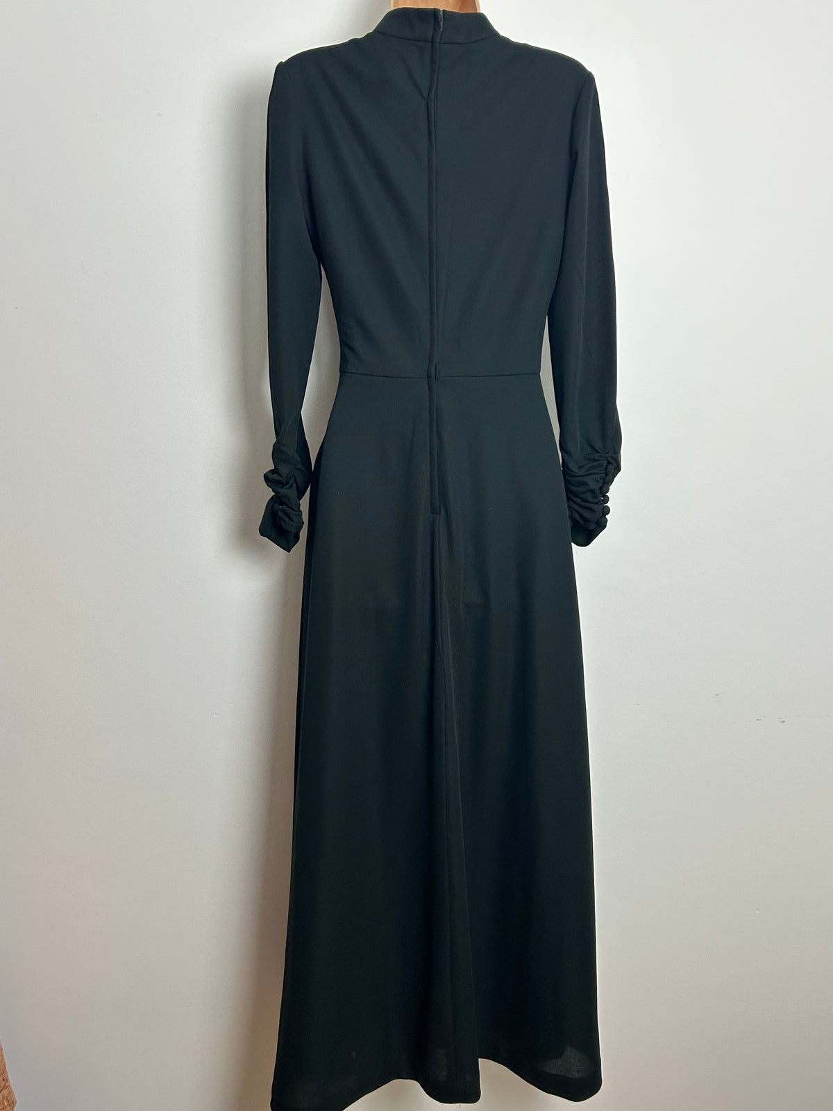 Vintage 1970s BERKERTEX Size 8 Classic Black Side Panel Long Sleeve Maxi Dress