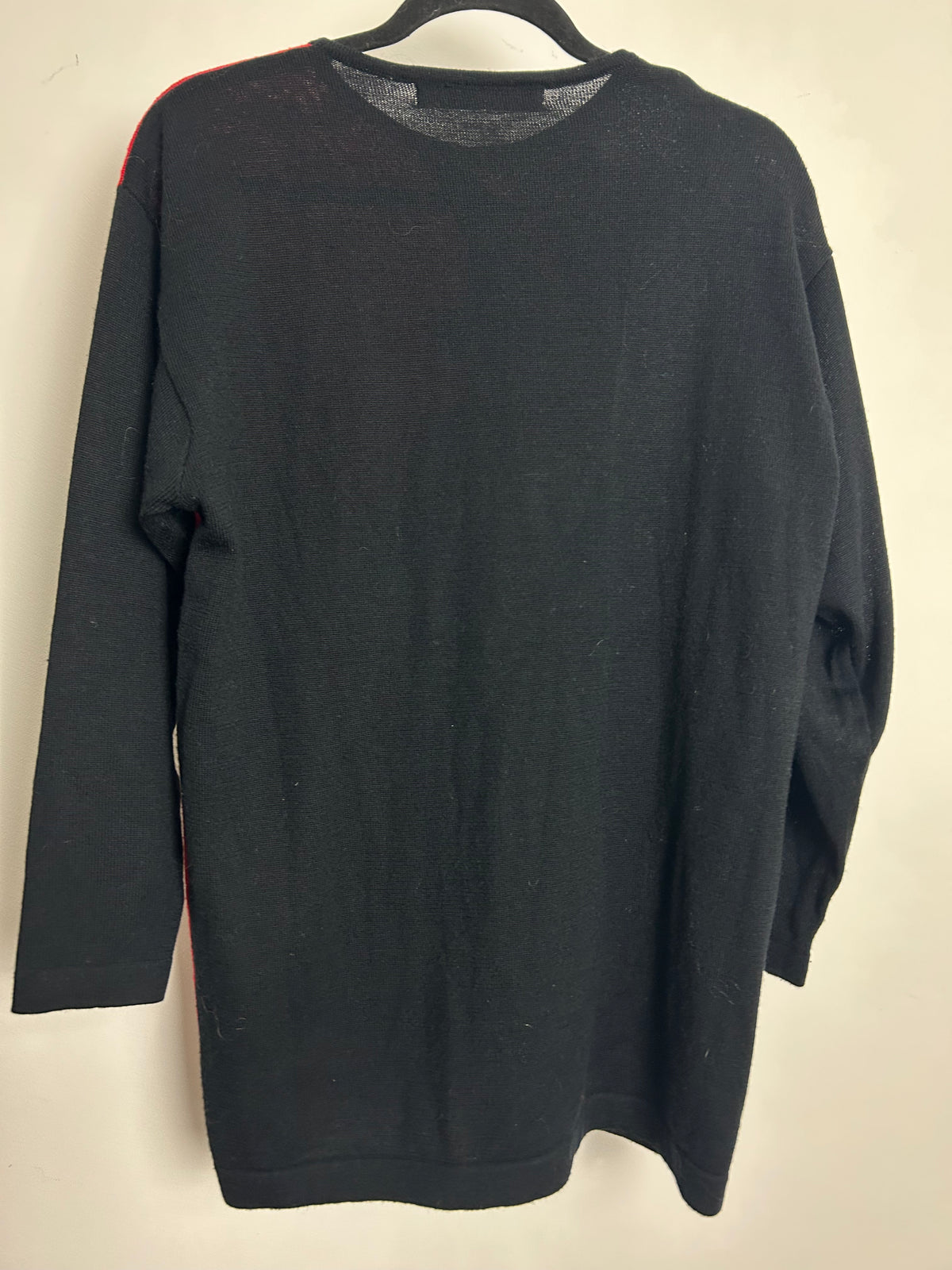 Vintage 1980s1990s SANTAS Size 12-14 Black & Red Applique & Button Detail Wool Mix Jumper