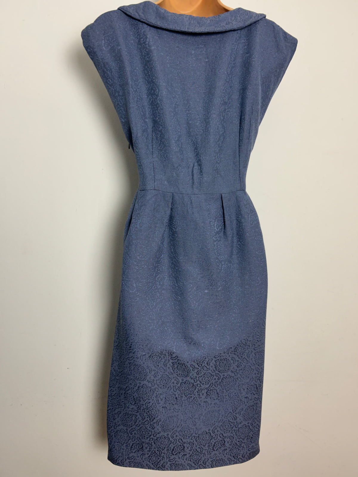 Vintage 1950s Size 8 Dusky Blue Jacquard Wiggle Dress