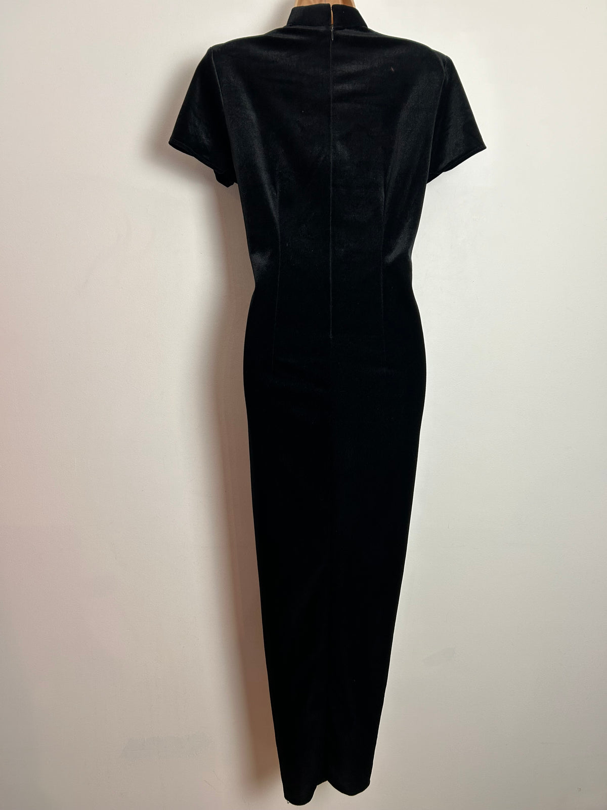 Vintage 1980s UK Size 10-12 Black Velvety Velour Bead & Sequin Embellished Evening Dress