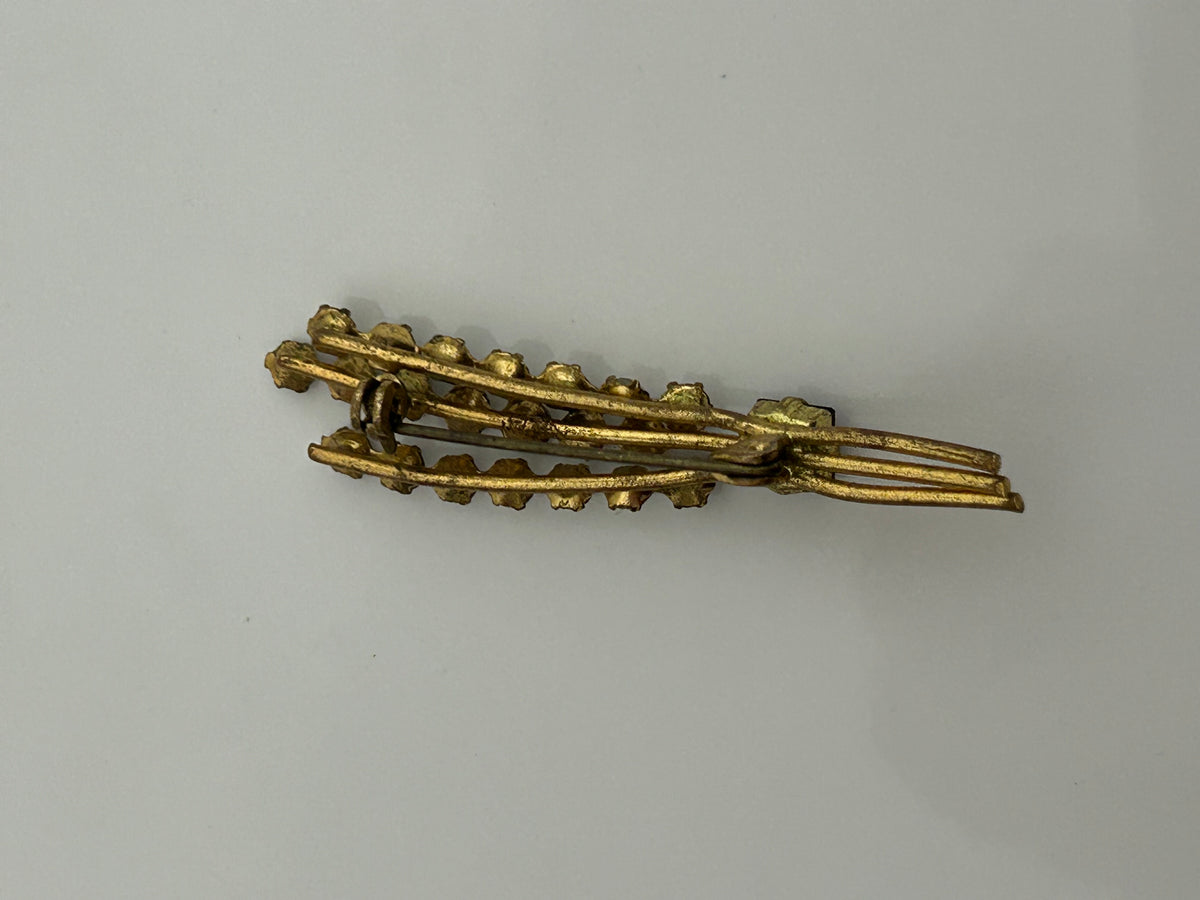 Vintage 1940s 1950s Gold Tone Base Metal Diamante & Purple Stone Set Foliage Pin Brooch