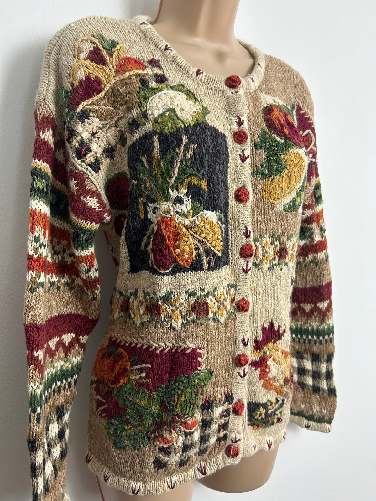 Vintage HEIRLOOM COLLECTABLES Size M Thanksgiving Pumpkin Harvest Novelty Cardigan