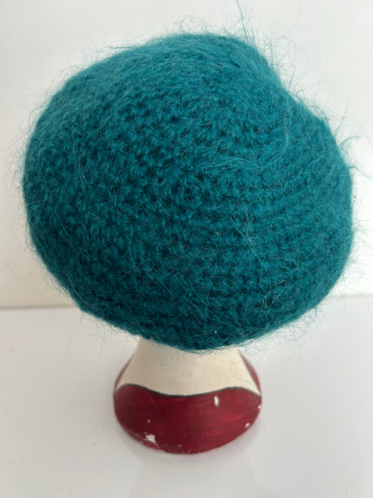 Vintage Teal Green Angora & Wool Knit Beret/Beanie Style Hat