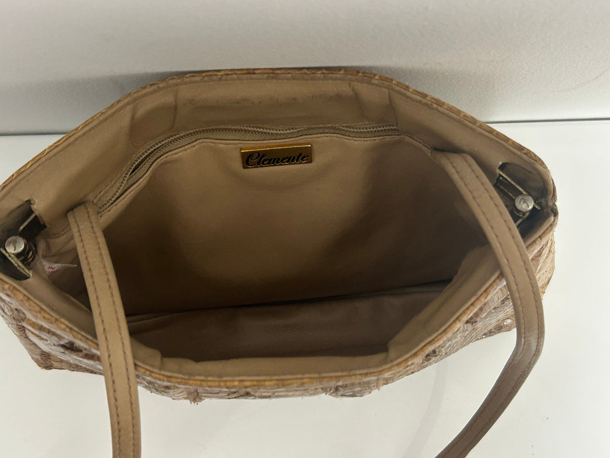 Vintage 1970s CLEMENTE Tan Brown Real Snake Skin Small Leather Shoulder Or Crossbody Bag