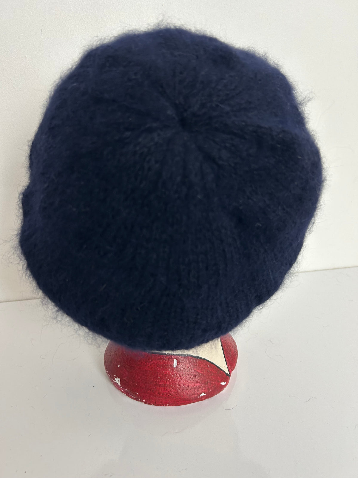 Vintage Navy Blue Angora Mix Chunky Knit Beret/Beanie Style Hat