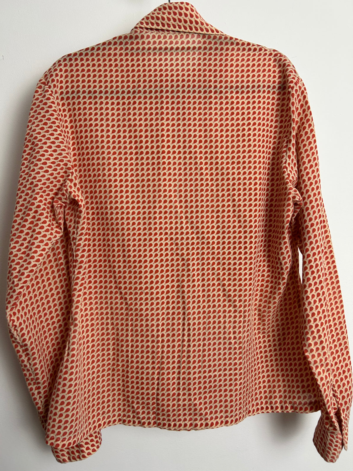 Vintage 1970s JC PENNEY Size 14 Beige & Terracotta Lightbulb Novelty Print Long Sleeve Cotton Mix Shirt