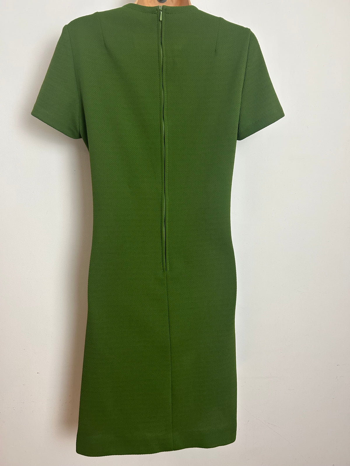 Vintage 1960s Size 12 Moss Green Crimplene Mod Shift Dress
