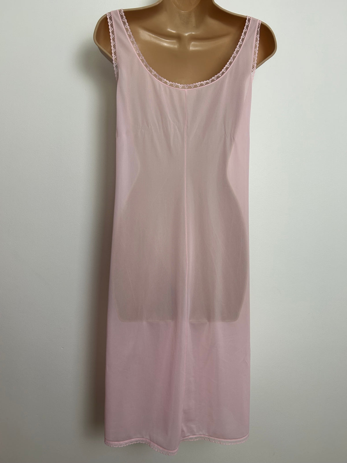 Vintage Made In Italy Size 14 Pale Pink Lace Trim Nylon Slip
