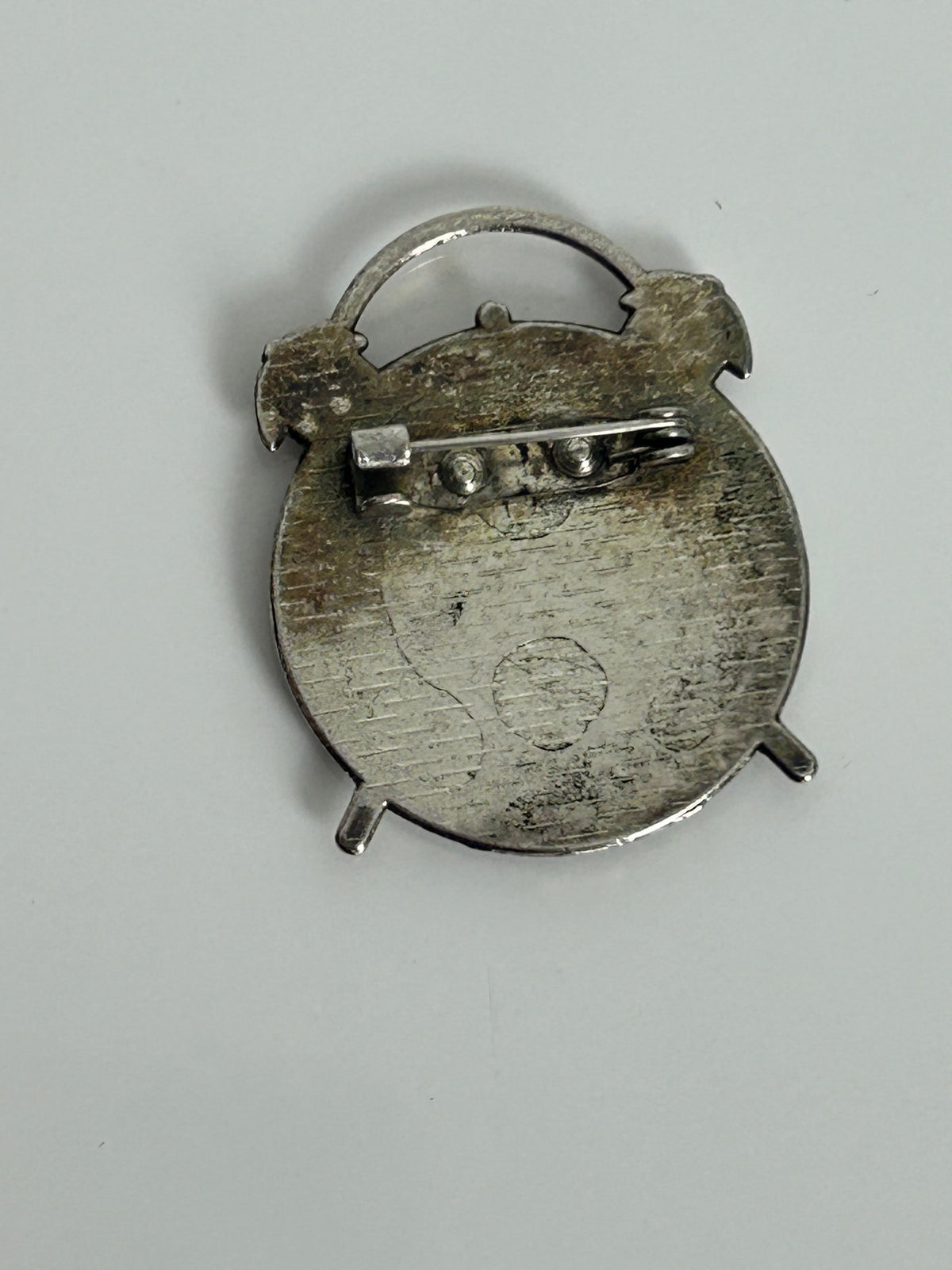Vintage 1950s RARE Silver Tone 1953 Farthing Coin Set Clock Pin Brooch