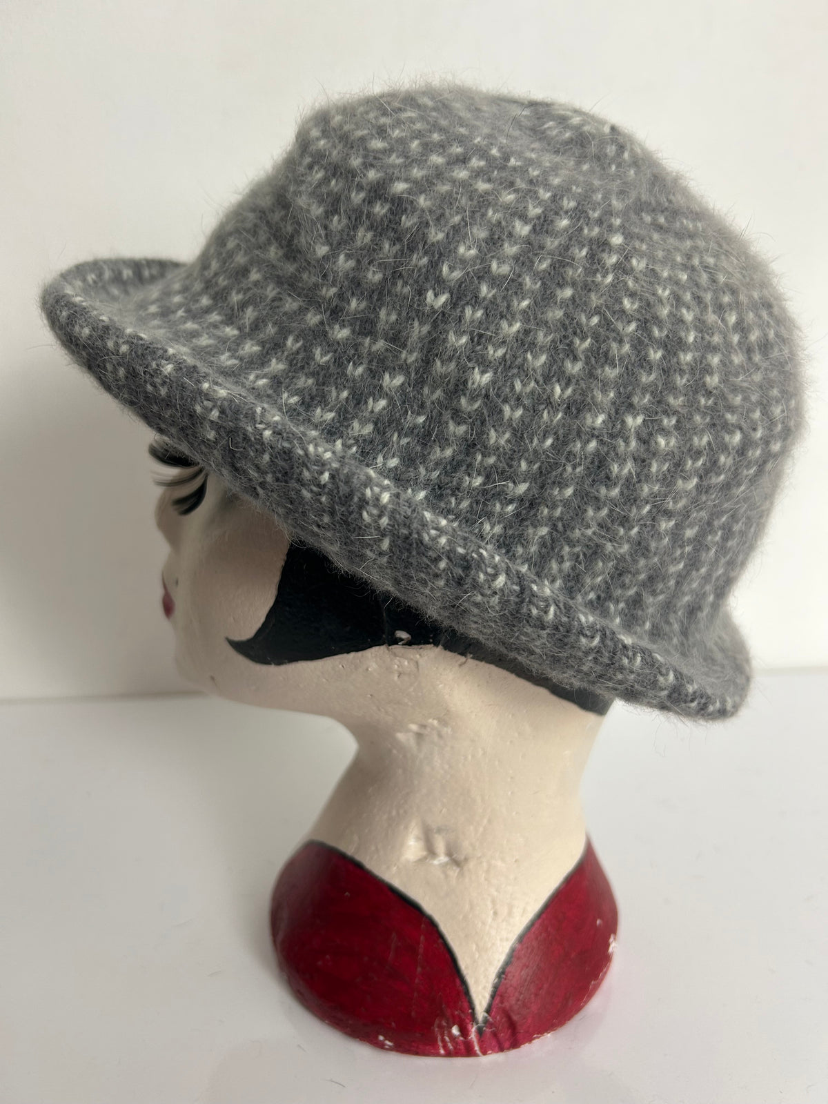 Vintage Cute Little Grey & White Fleck Wool Mix Winter Hat
