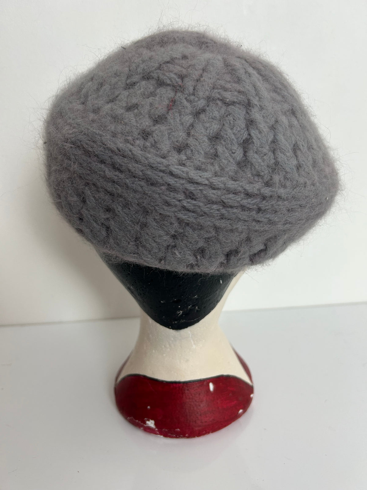 Vintage Dusky Pink Or Grey Angora & Wool Chunky Crochet Knit Reversible Beret/Beanie Style Hat