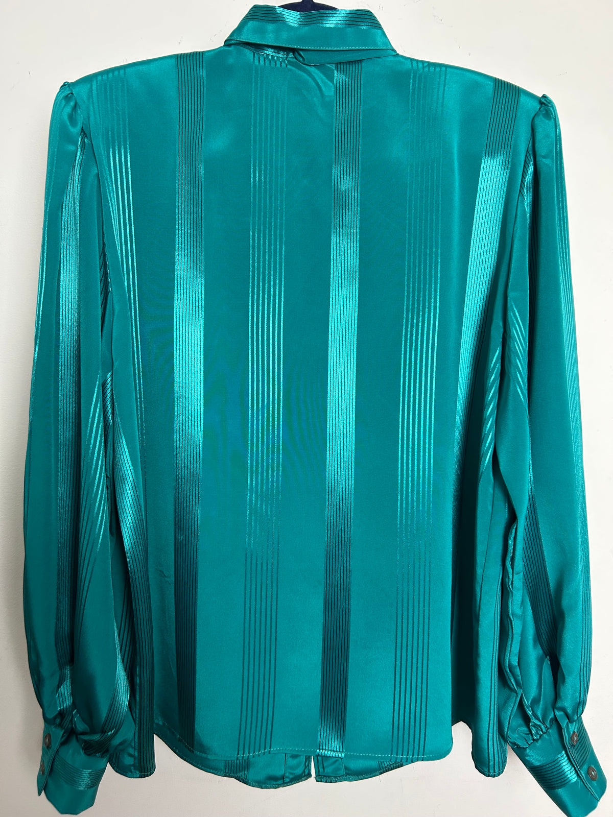 Vintage 1980s CANDA Size 16 Jade Green Pussy Bow Secretary Blouse