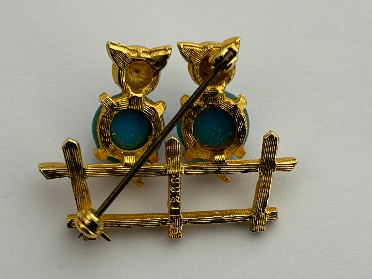 Vintage Gold Tone Sweet Little Mice On Fence Pin Brooch