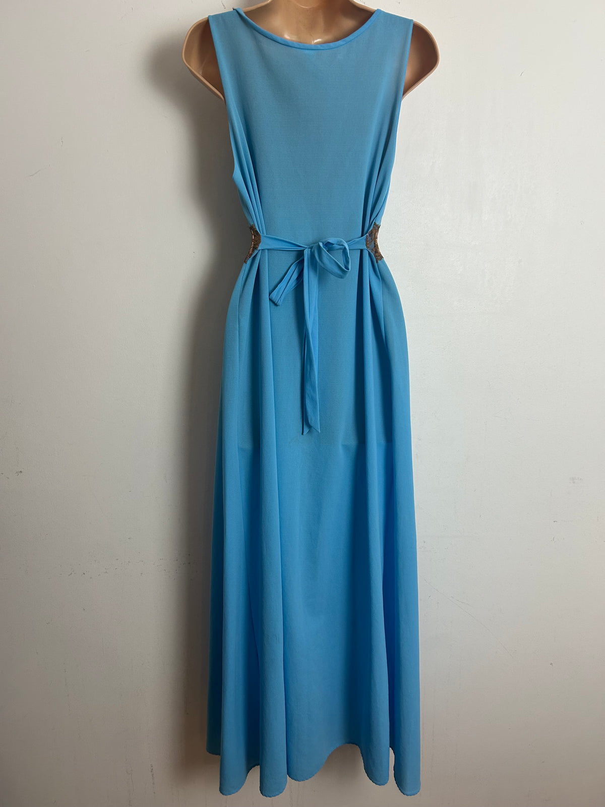 Vintage Late 1960s Size 10 Blue & Brown Lace Trim Matching Peignoir Set