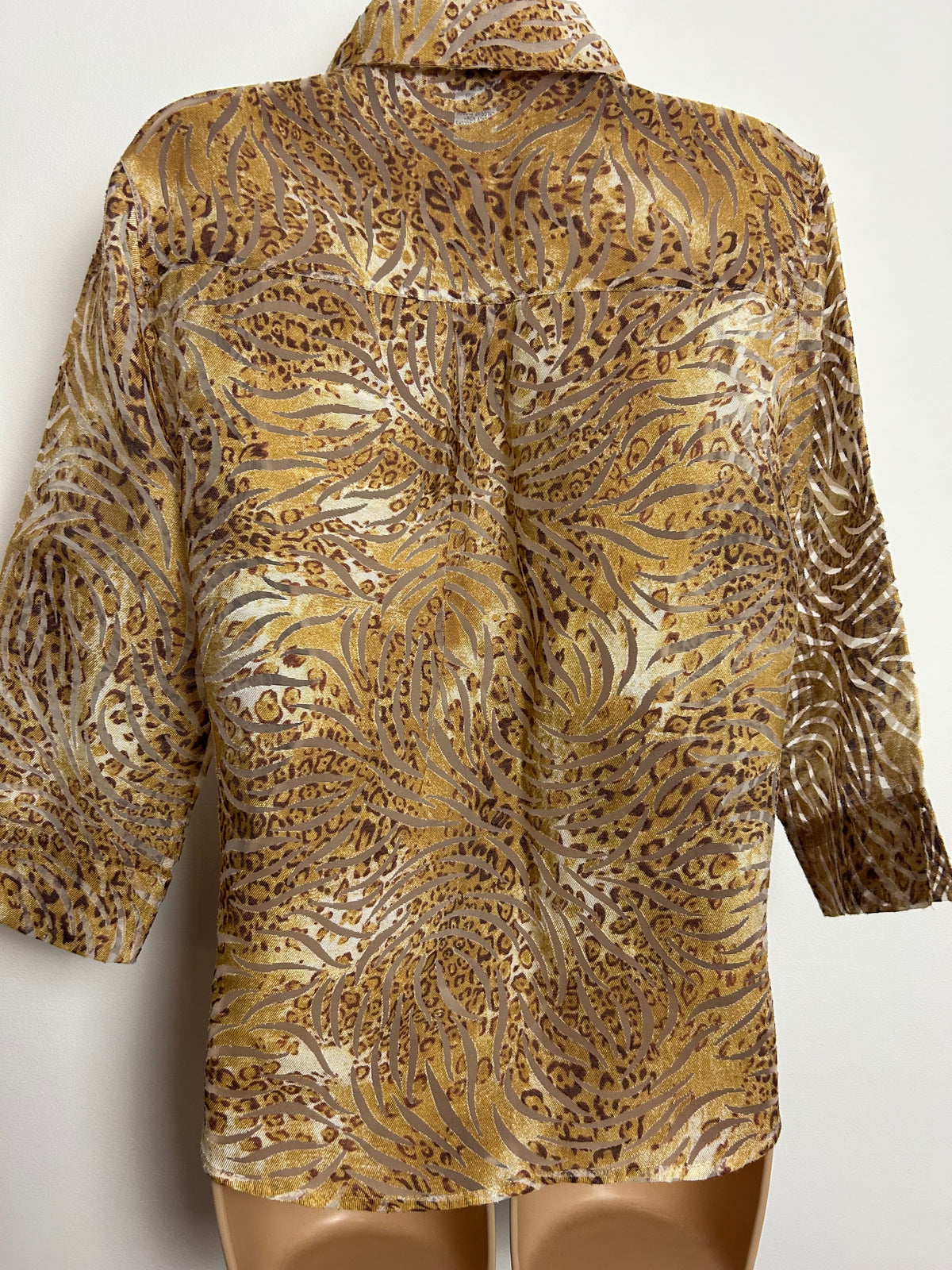 Vintage 1990s DRAPERS & DAMONS Size 10-12 Leopard Animal Print Burn Out Shirt