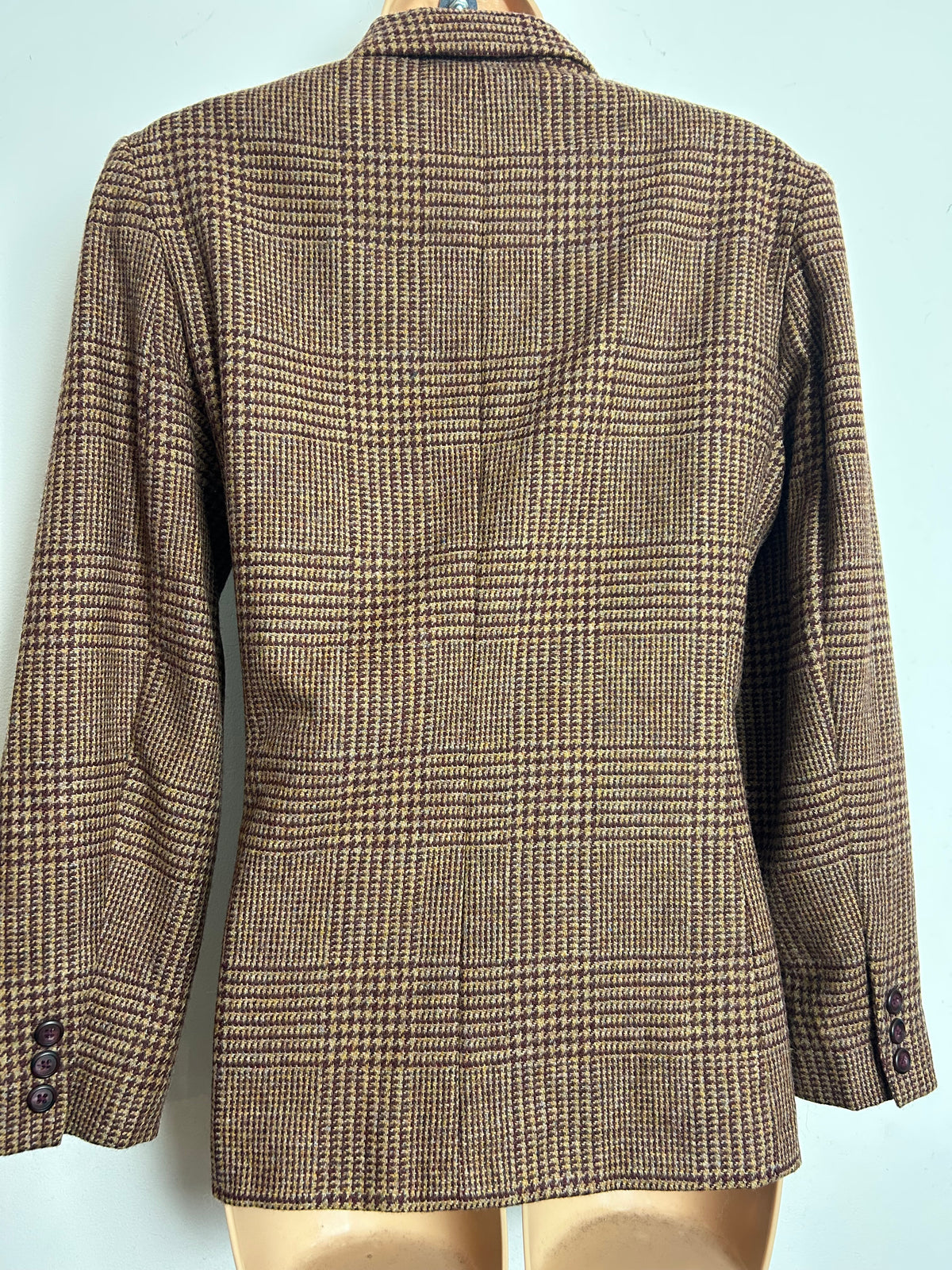 Vintage 1980s TALBOTS PETITES Size 10-12 Brown Hounds Tooth Check 100% Lambswool Blazer