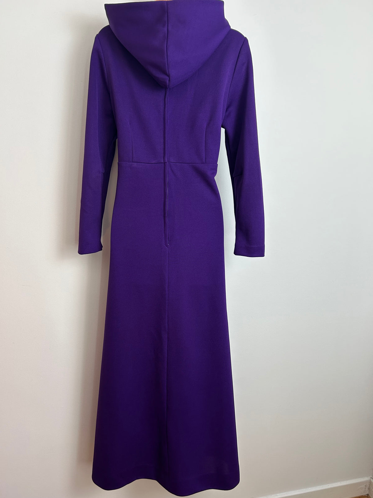 Vintage 1970s HENRIQUES OF LONDON Size 14 Purple Hooded Long Sleeve Maxi Dress