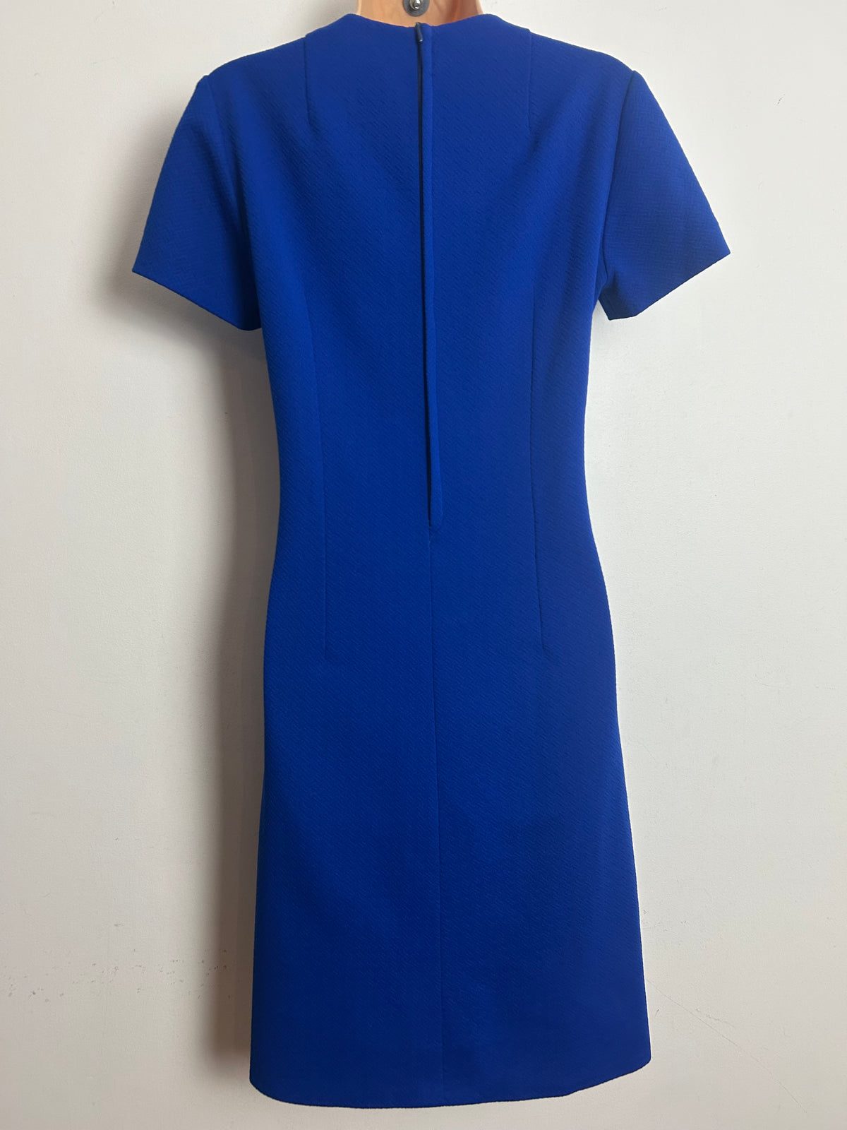 Vintage 1960s Size 10 Blue White Stich Pattern Crimplene Mod Shift Dress