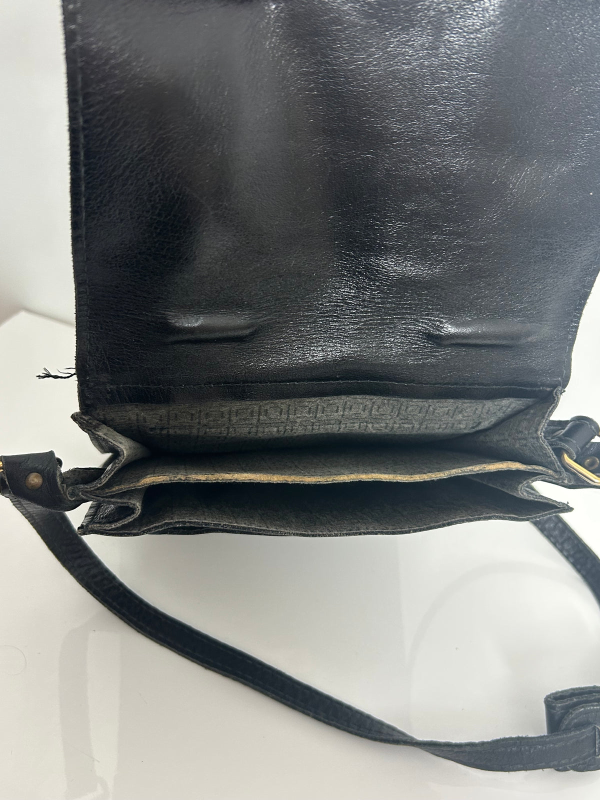 Vintage 1970s Black Leather Satchel Style Shoulder Bag