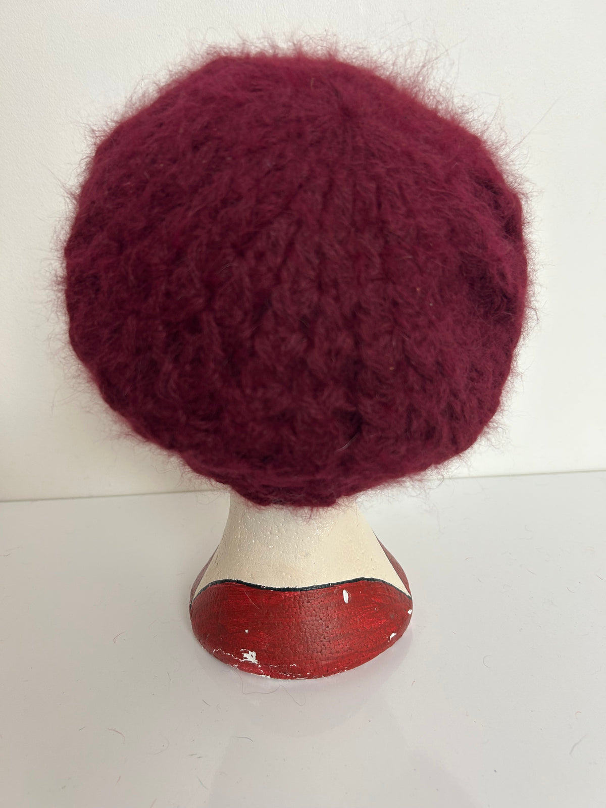 Vintage Burgundy/Maroon Wool & Angora Mix Semi Chunky Knit Beret Style Hat