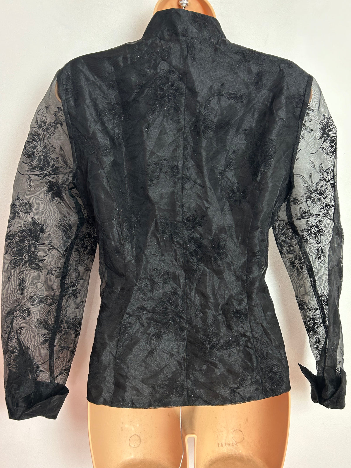 Vintage 1980s ALEX EVENINGS UK Size 12 Organza Chiffon Velvet Flock Long Sleeve Blouse