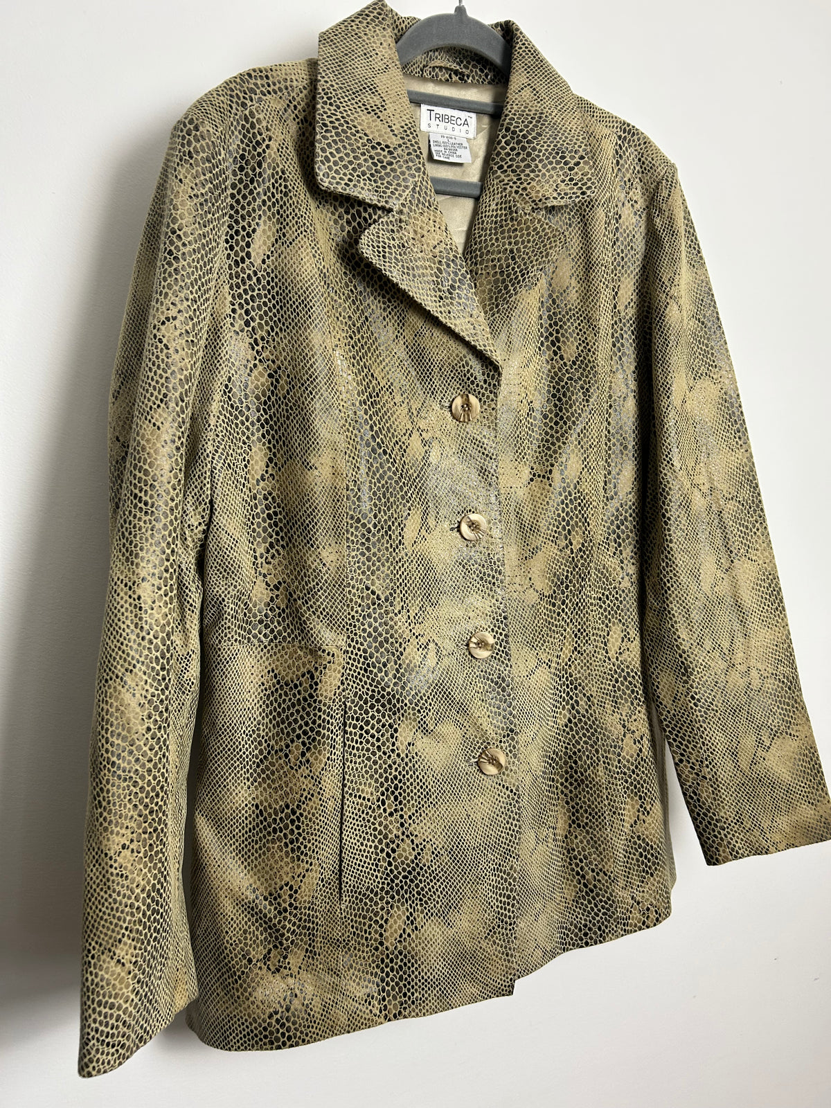 Vintage TRIBECA STUDIO Size L Snake Skin Embossed 100% Real Leather Jacket