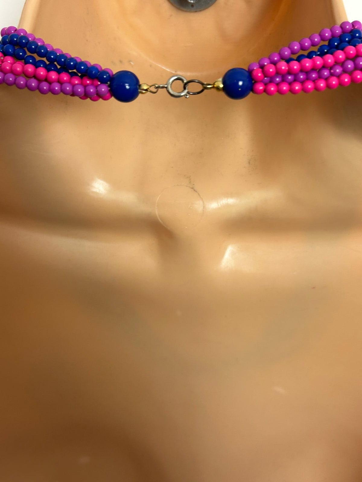 Vintage 1980s Pink & Blue Micro Bead Multi Strand Necklace
