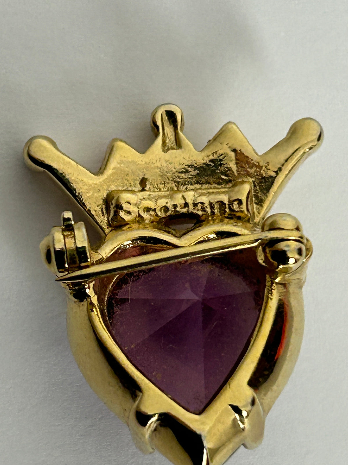 Vintage LUCKENBOOTH Scottish Heart & Crown Stone Set Signed Pin Brooch