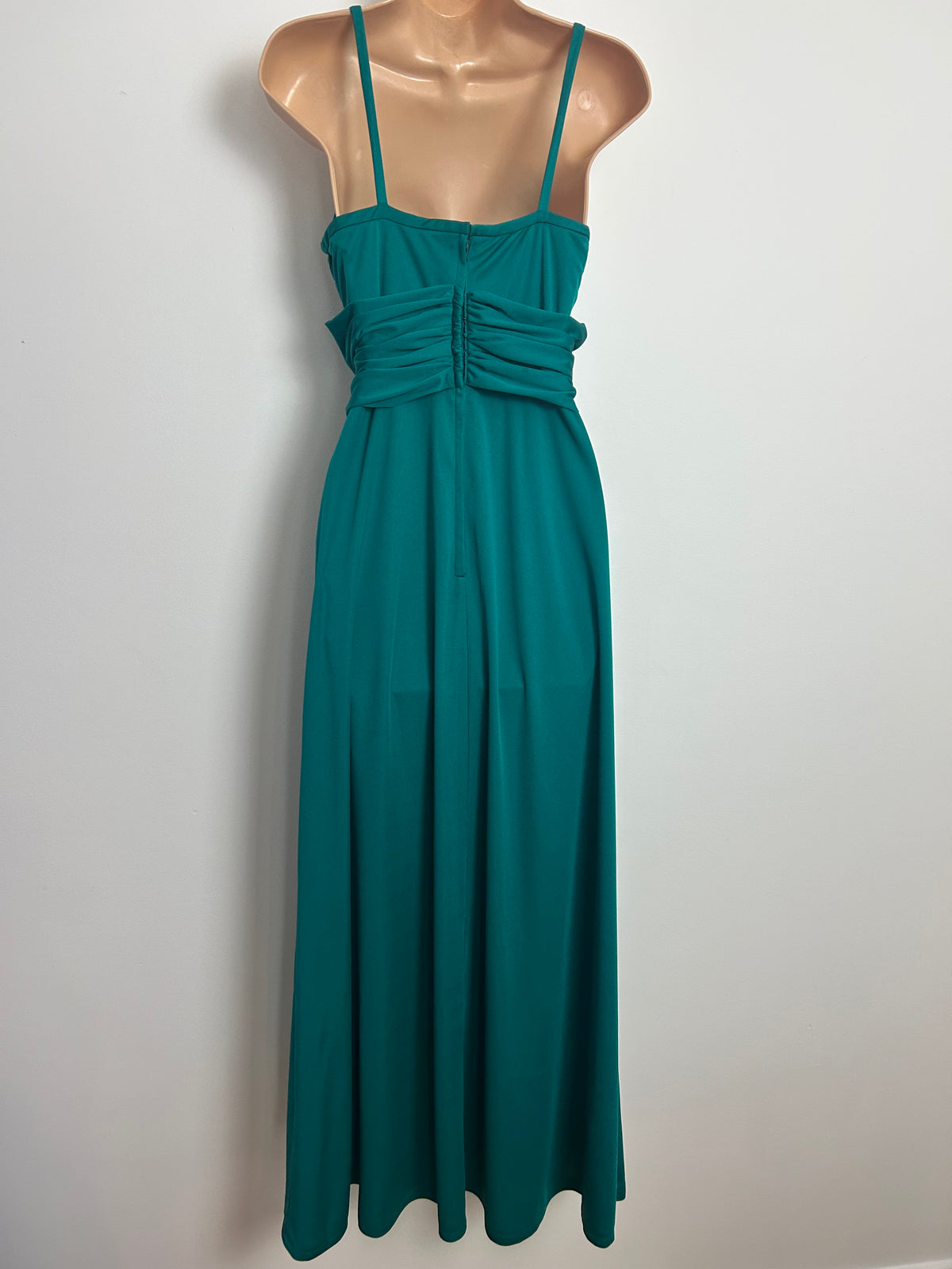 Vintage 1970s BERKERTEX CONTINENTALS Size 8 Dark Teal Ruched Cross Over Bodice Evening Dress & Matching Shawl