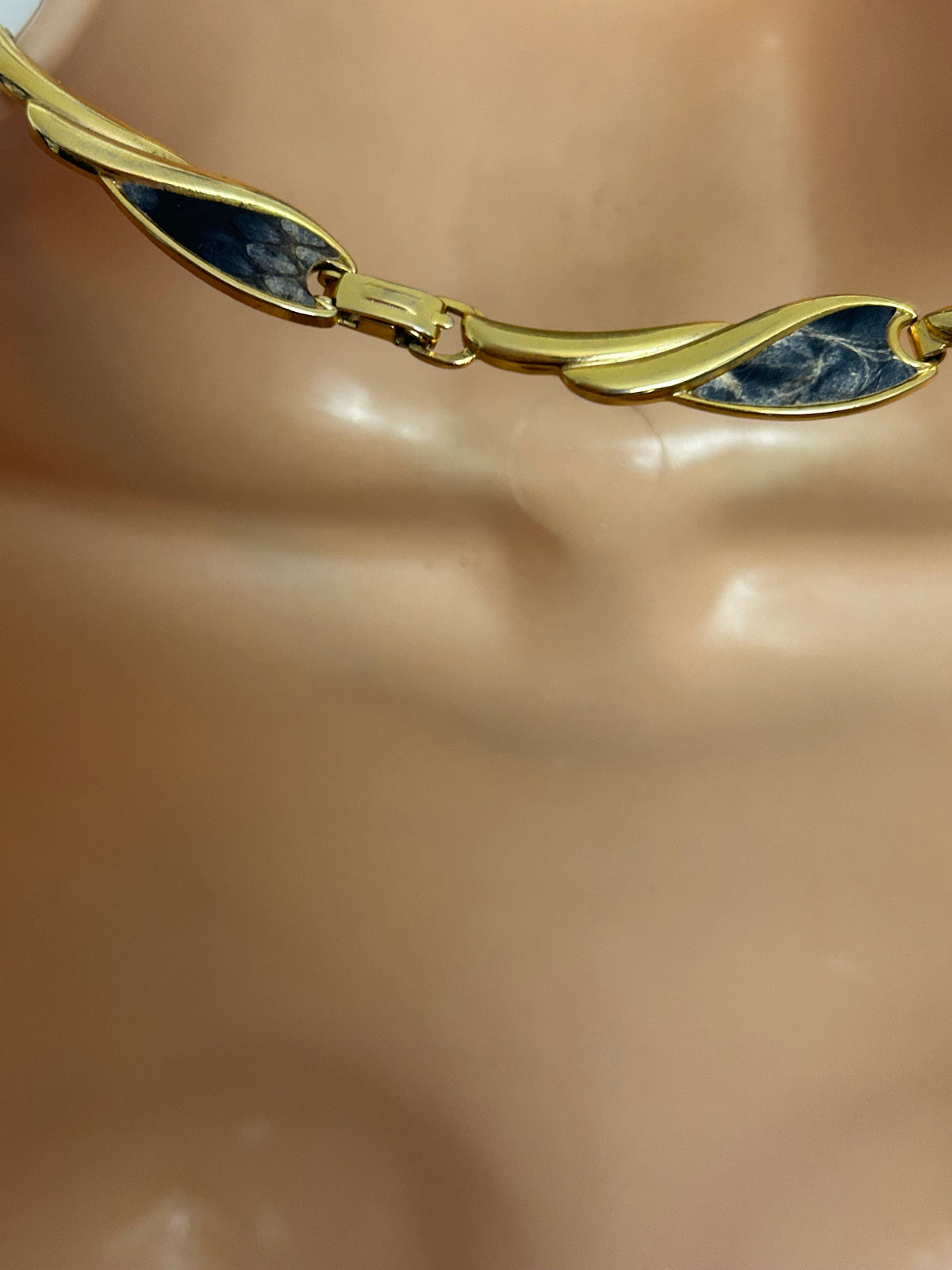 Vintage Gold Tone & Faux Leather Set Fancy Panelled Choker Necklace