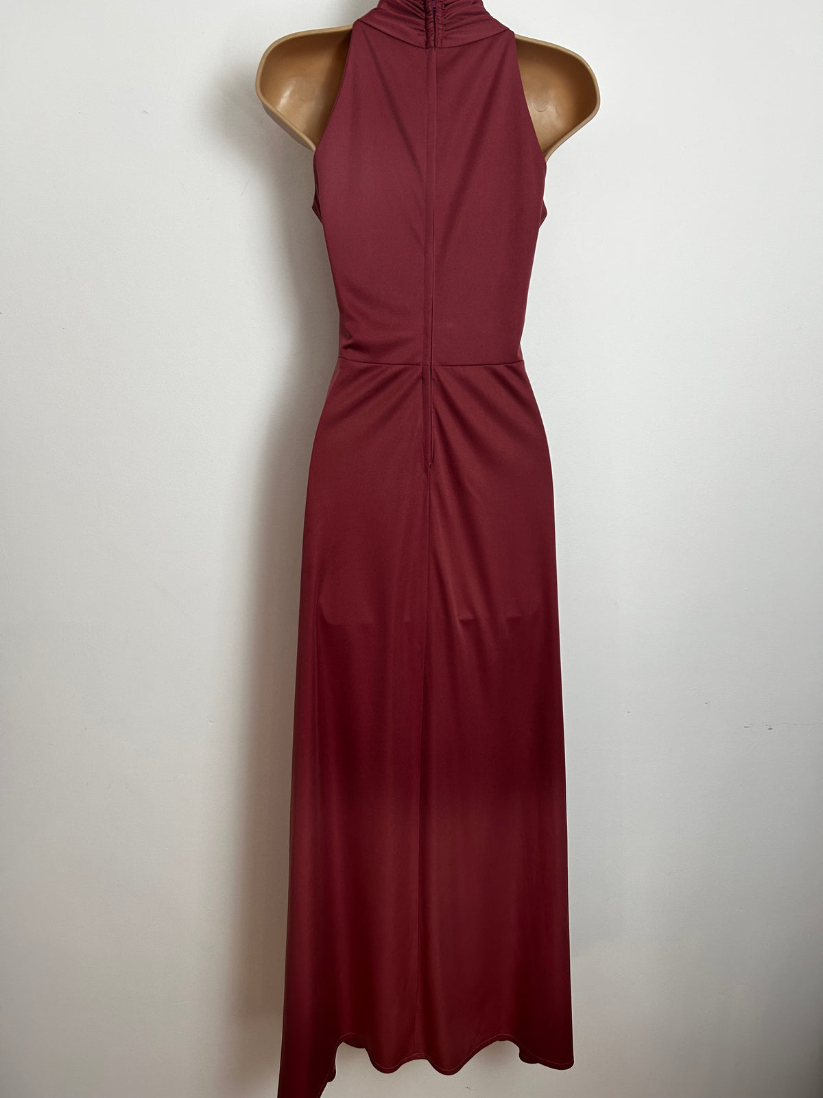 Vintage 1970s Size 8 Dusky Pink Plunge Neck Sleeveless Draped Front Occasion Maxi Dress