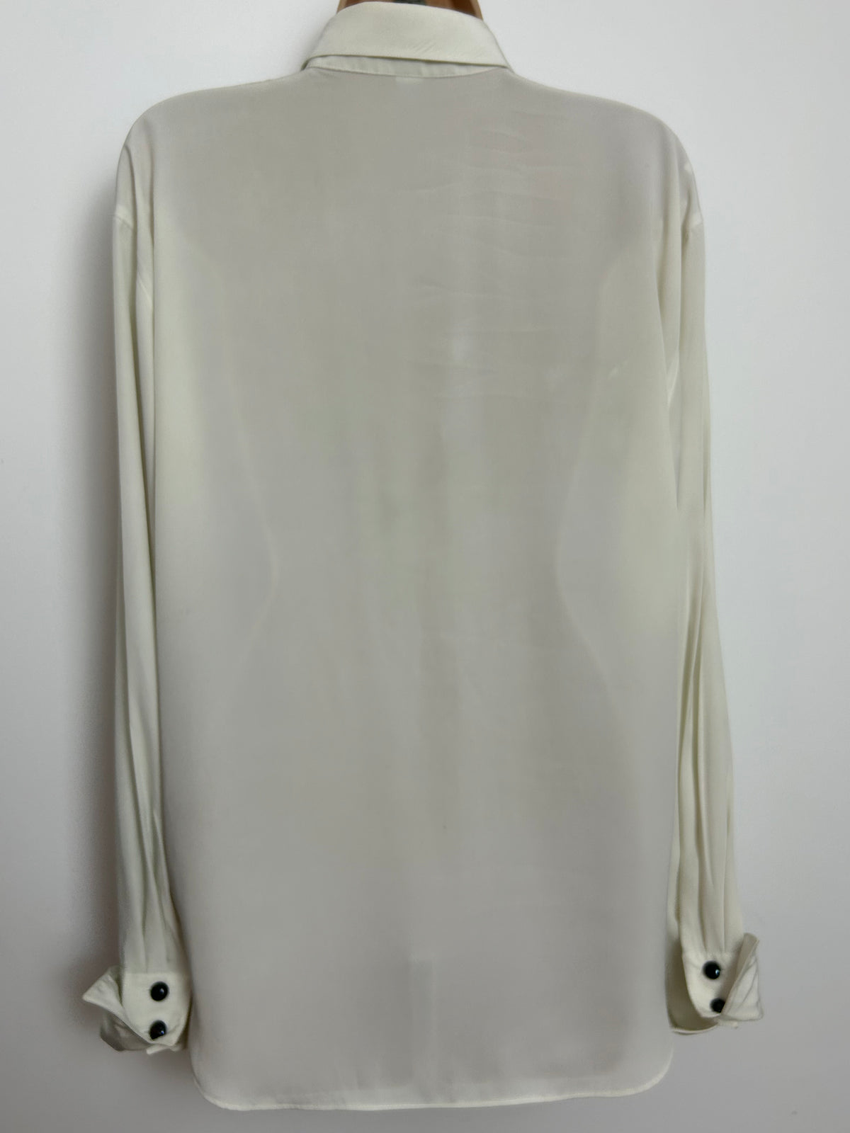 Vintage 1980s Size 12 Off White Double Collared Bead & Embroidered Placket Detail Shirt/Blouse