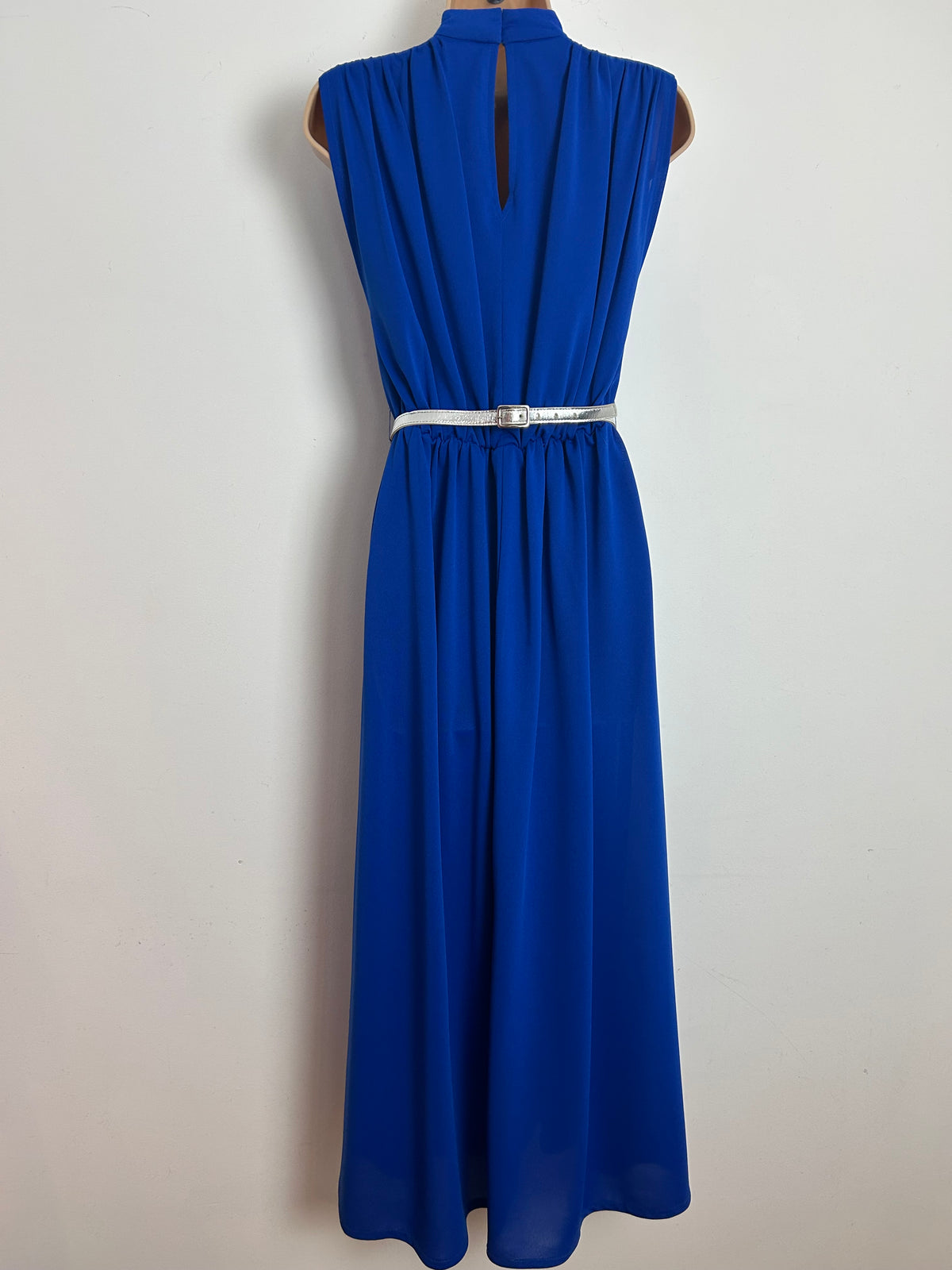 Vintage THE HOUSE OF SAINT NICHOLAS Size 8-10 Royal Blue Rhinestone Detail Belted Evening Maxi Dress