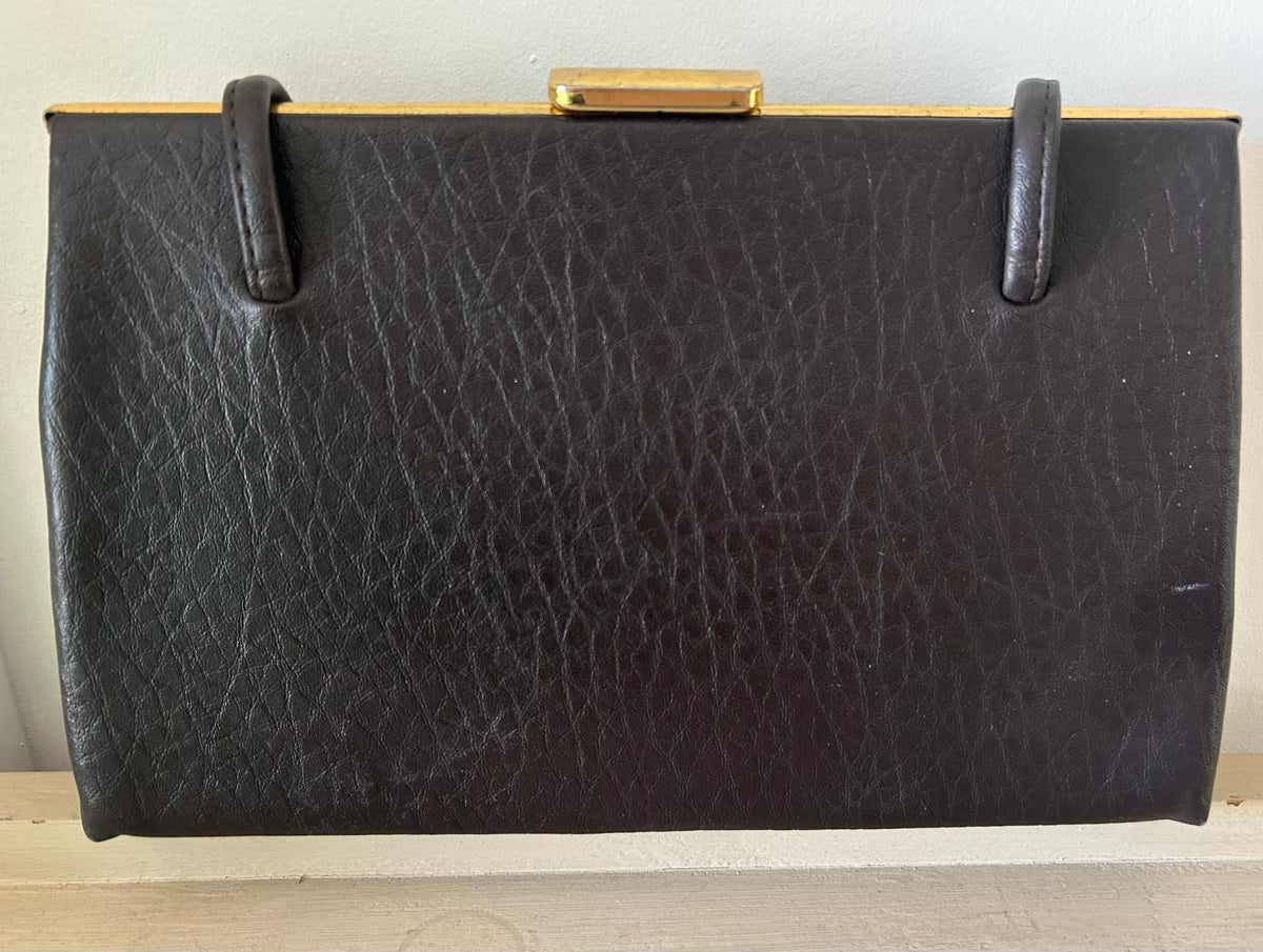 Vintage 1950s/60s BOOTS CLASSIC BAG Dark Brown Faux Leather Kelly Style Handbag