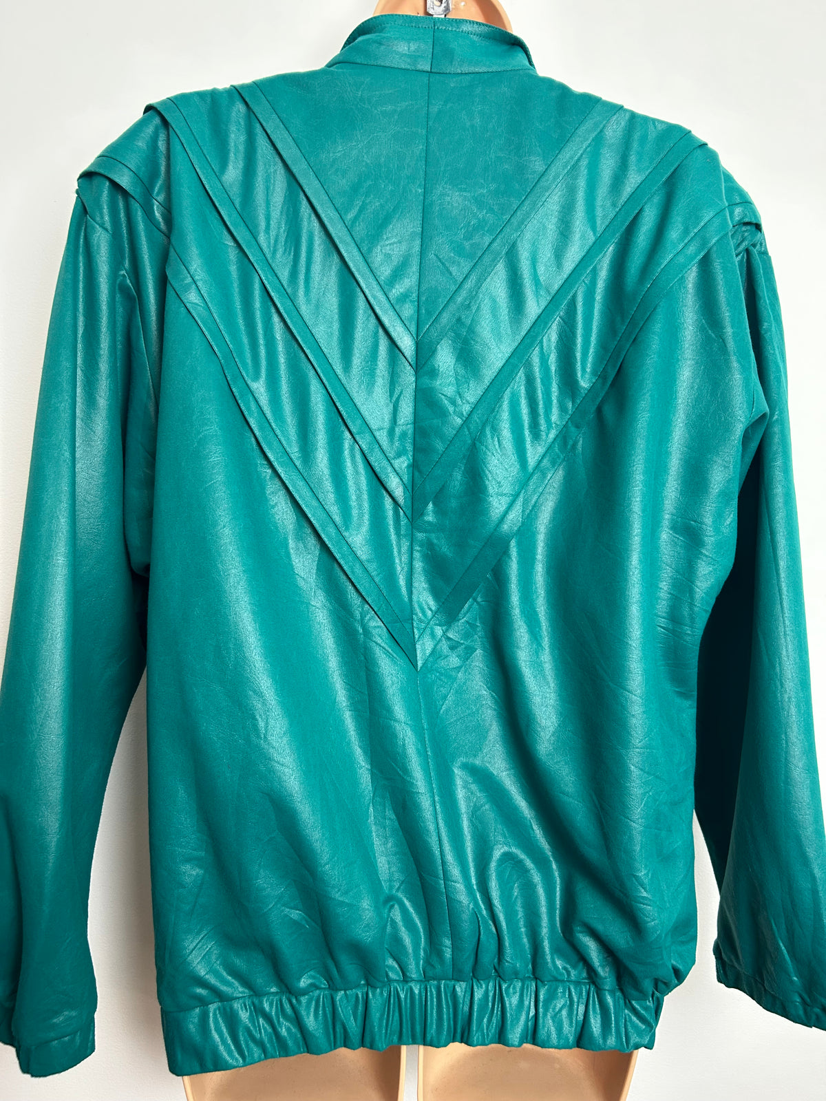 Vintage 1980s Size M 10-12 Jade Green Oversize Wet Look Jacket