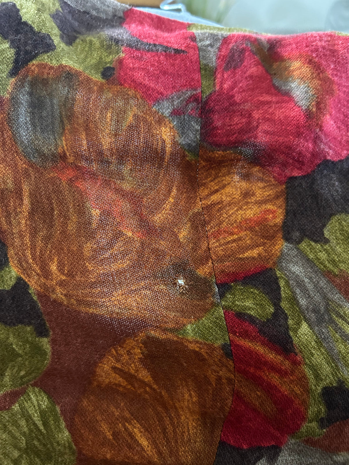Vintge 1980s DRESSAGE BY PAUL COSTELLO Size 8 Rusty Brown Red & Green Floral Linen Mix Short Sleeve Blazer