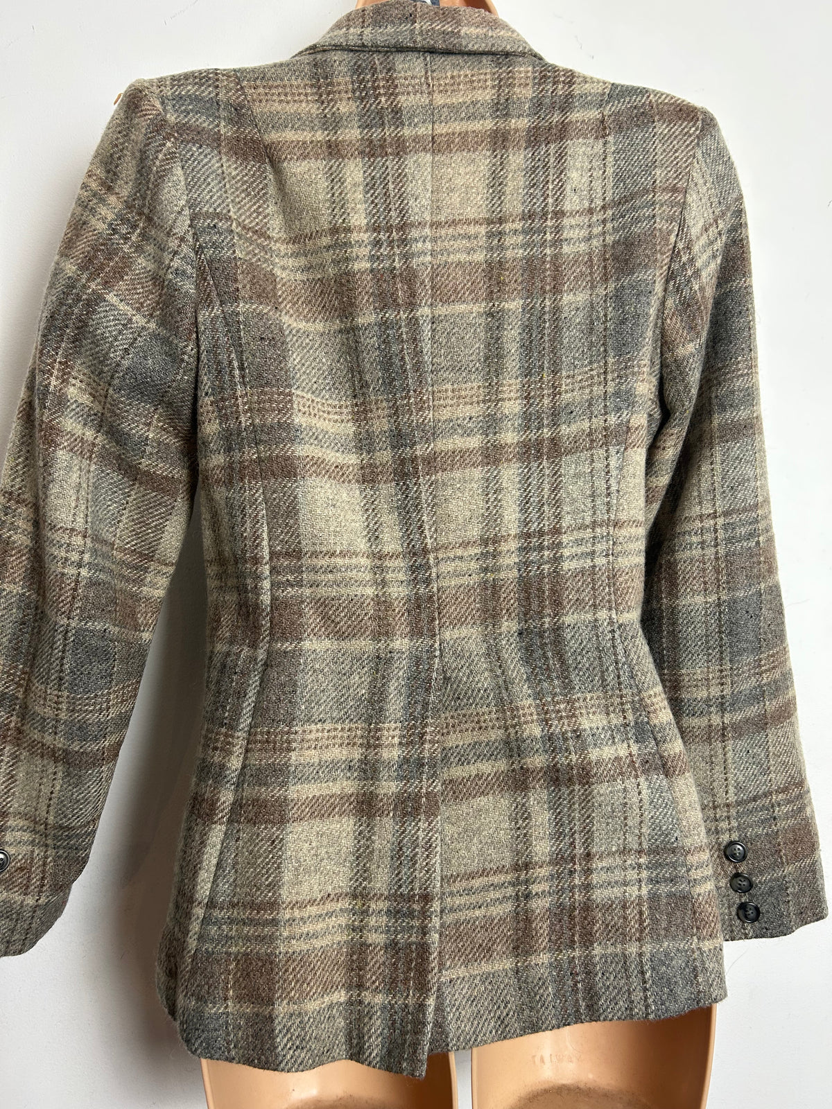 Vintage 1980s SWINGLES BY CONNECTIONS Size 10 Beige & Grey Tones Check Wool Mix Blazer