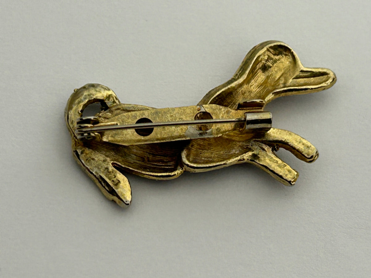 Vintage 1970s Cute Black & Cream Long Eared Dog Brooch