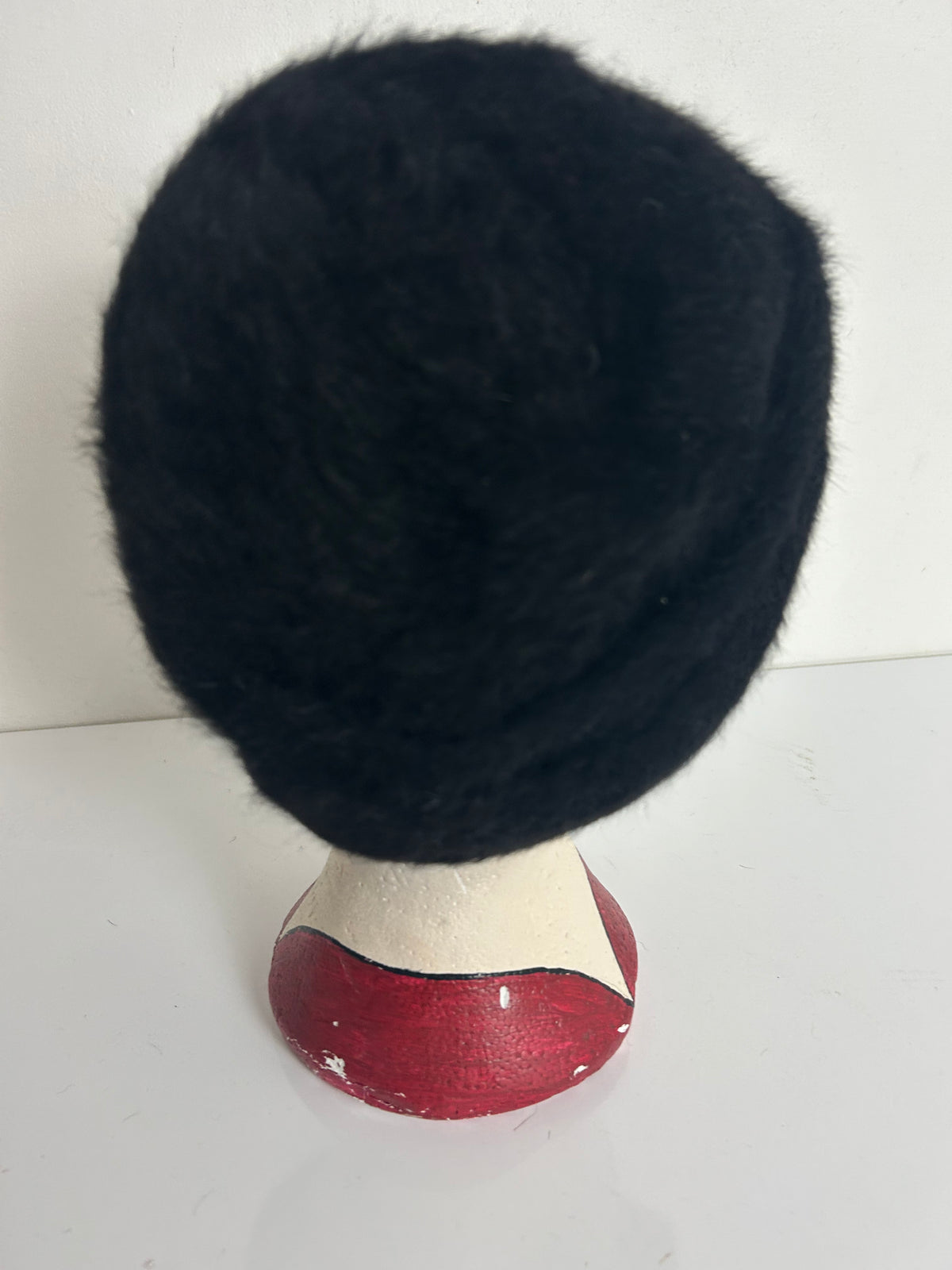 Vintage 1960s Black Angora Mix Turban Style Pill Box Hat