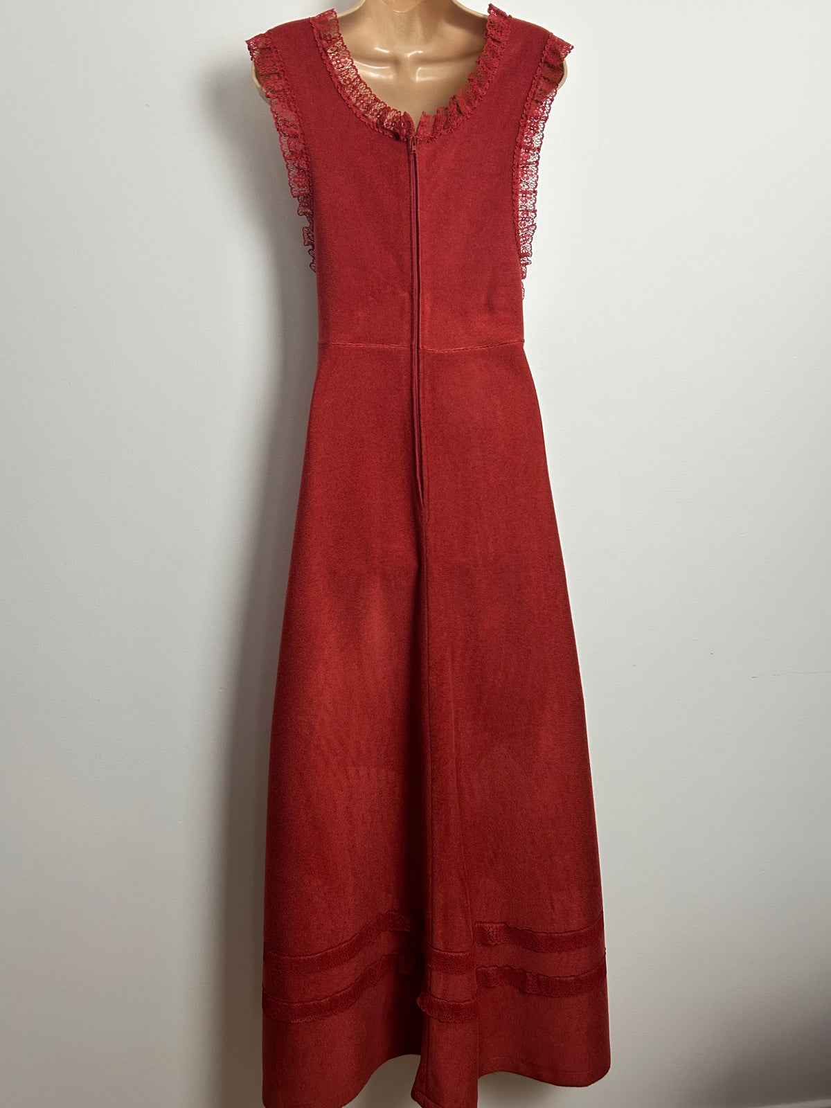 Vintage 1970s ST MICHAEL Size 10 Terracotta Lace Trim Open Side Maxi Dress